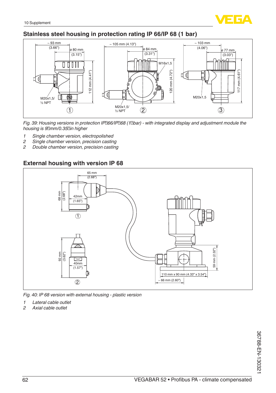 External housing with version ip 68 | VEGA VEGABAR 52 Profibus PA - climate compensated User Manual | Page 62 / 76