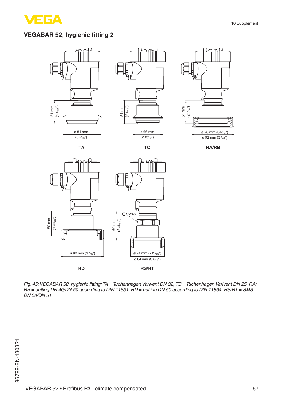 Vegabar 52, hygienic fitting 2 | VEGA VEGABAR 52 Profibus PA - climate compensated User Manual | Page 67 / 76