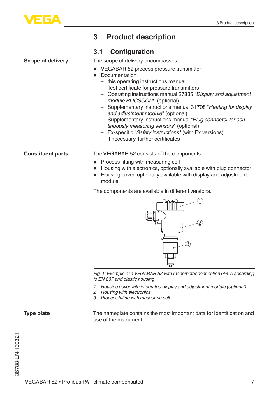 3 product description | VEGA VEGABAR 52 Profibus PA - climate compensated User Manual | Page 7 / 76