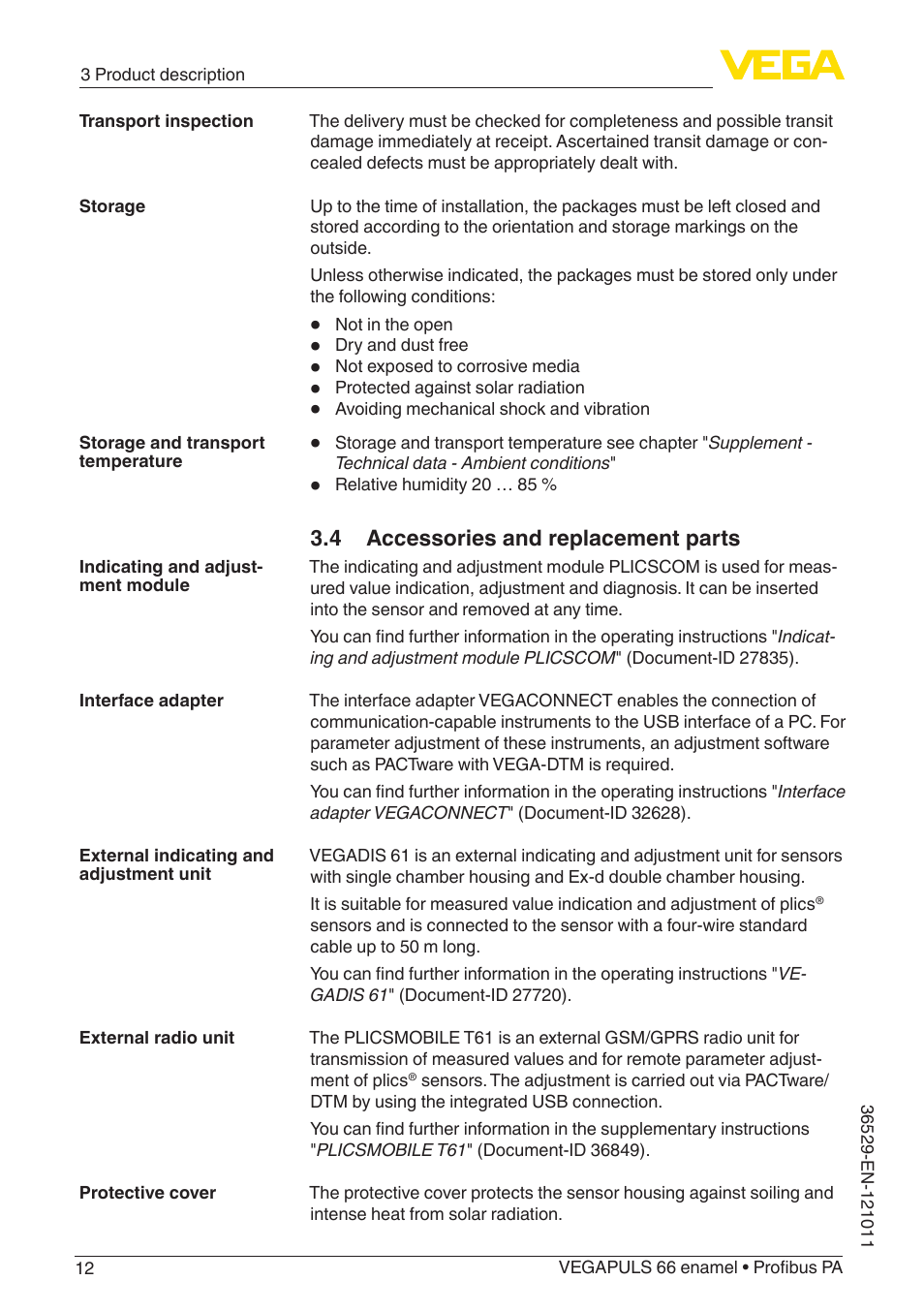 4 accessories and replacement parts | VEGA VEGAPULS 66 (≥ 2.0.0 - ≥ 4.0.0) enamel Profibus PA User Manual | Page 12 / 76