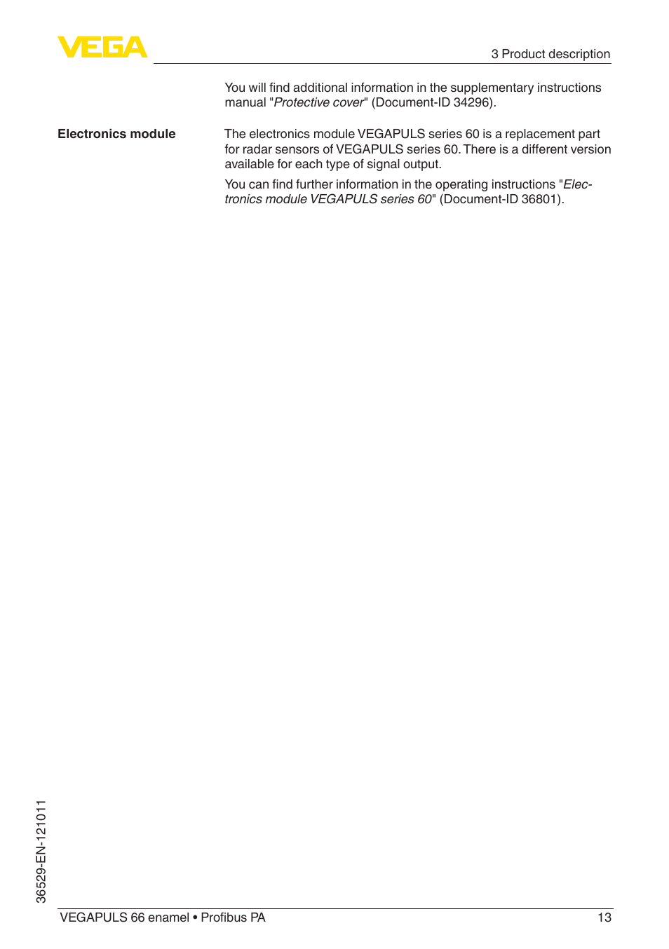 VEGA VEGAPULS 66 (≥ 2.0.0 - ≥ 4.0.0) enamel Profibus PA User Manual | Page 13 / 76