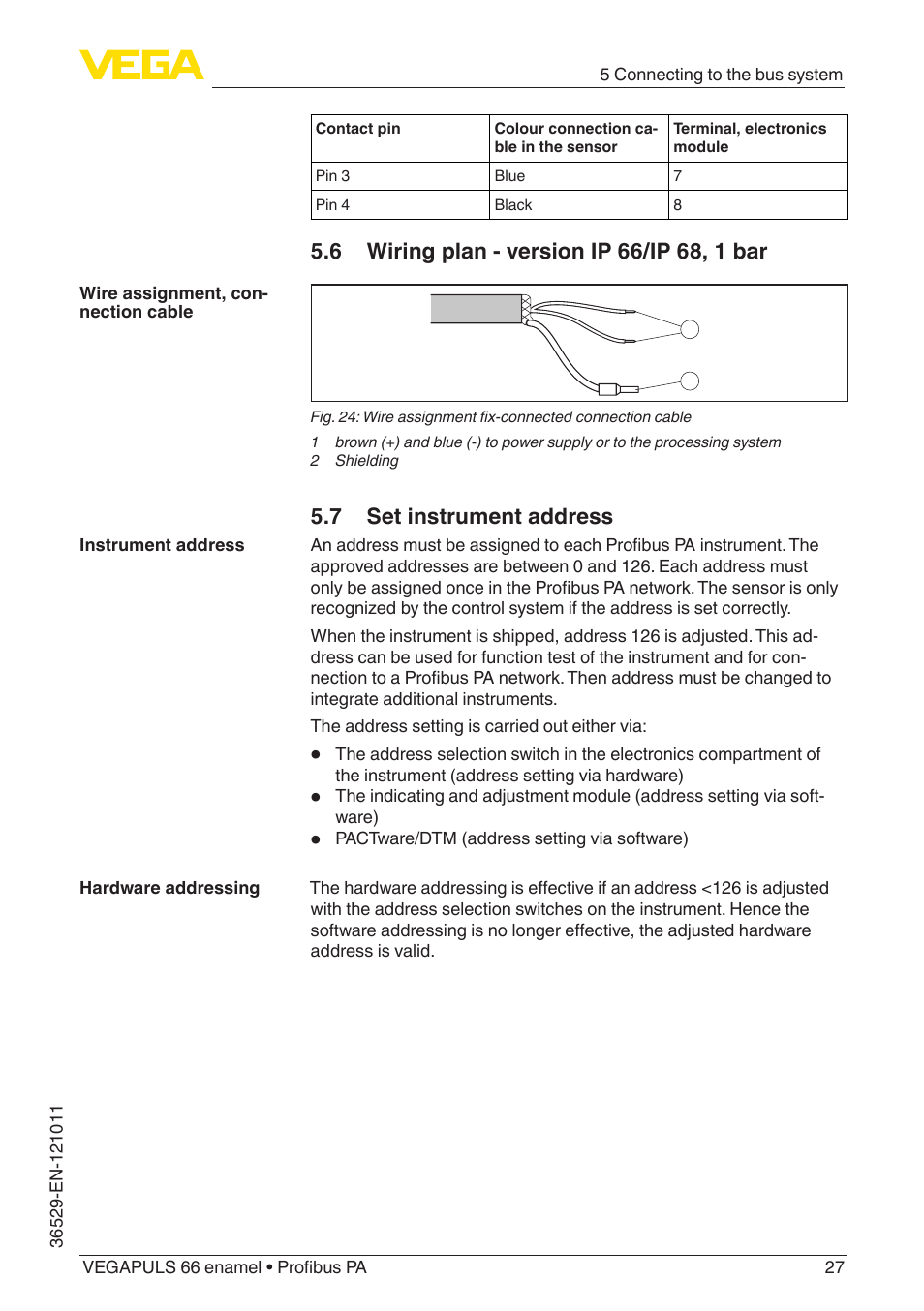 7 set instrument address | VEGA VEGAPULS 66 (≥ 2.0.0 - ≥ 4.0.0) enamel Profibus PA User Manual | Page 27 / 76