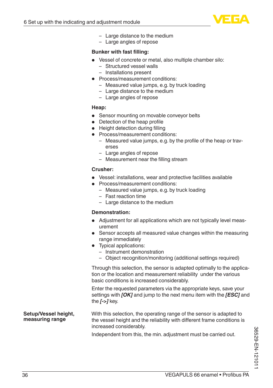 VEGA VEGAPULS 66 (≥ 2.0.0 - ≥ 4.0.0) enamel Profibus PA User Manual | Page 36 / 76