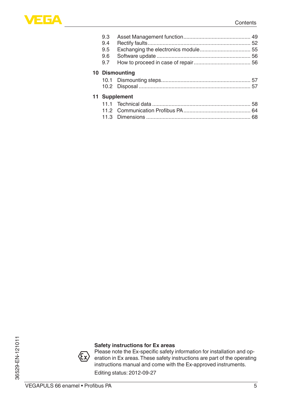 VEGA VEGAPULS 66 (≥ 2.0.0 - ≥ 4.0.0) enamel Profibus PA User Manual | Page 5 / 76