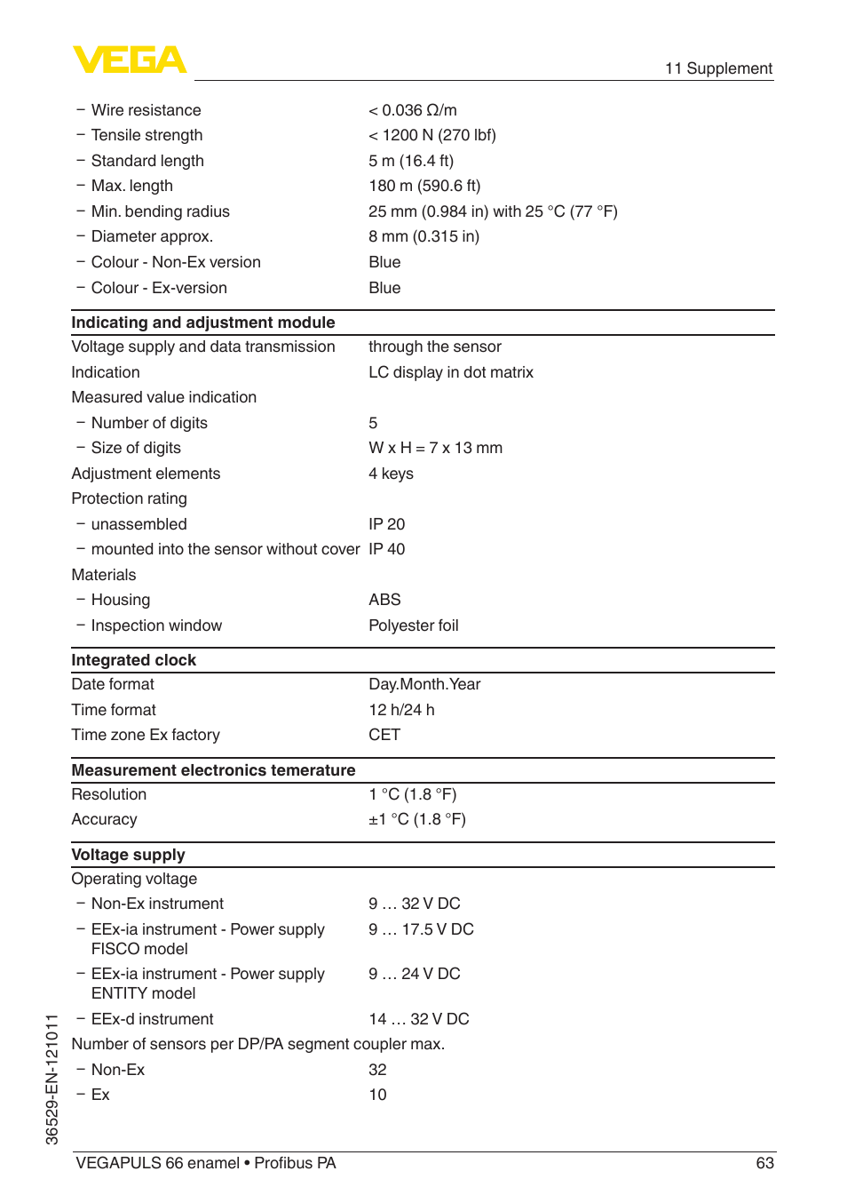 VEGA VEGAPULS 66 (≥ 2.0.0 - ≥ 4.0.0) enamel Profibus PA User Manual | Page 63 / 76