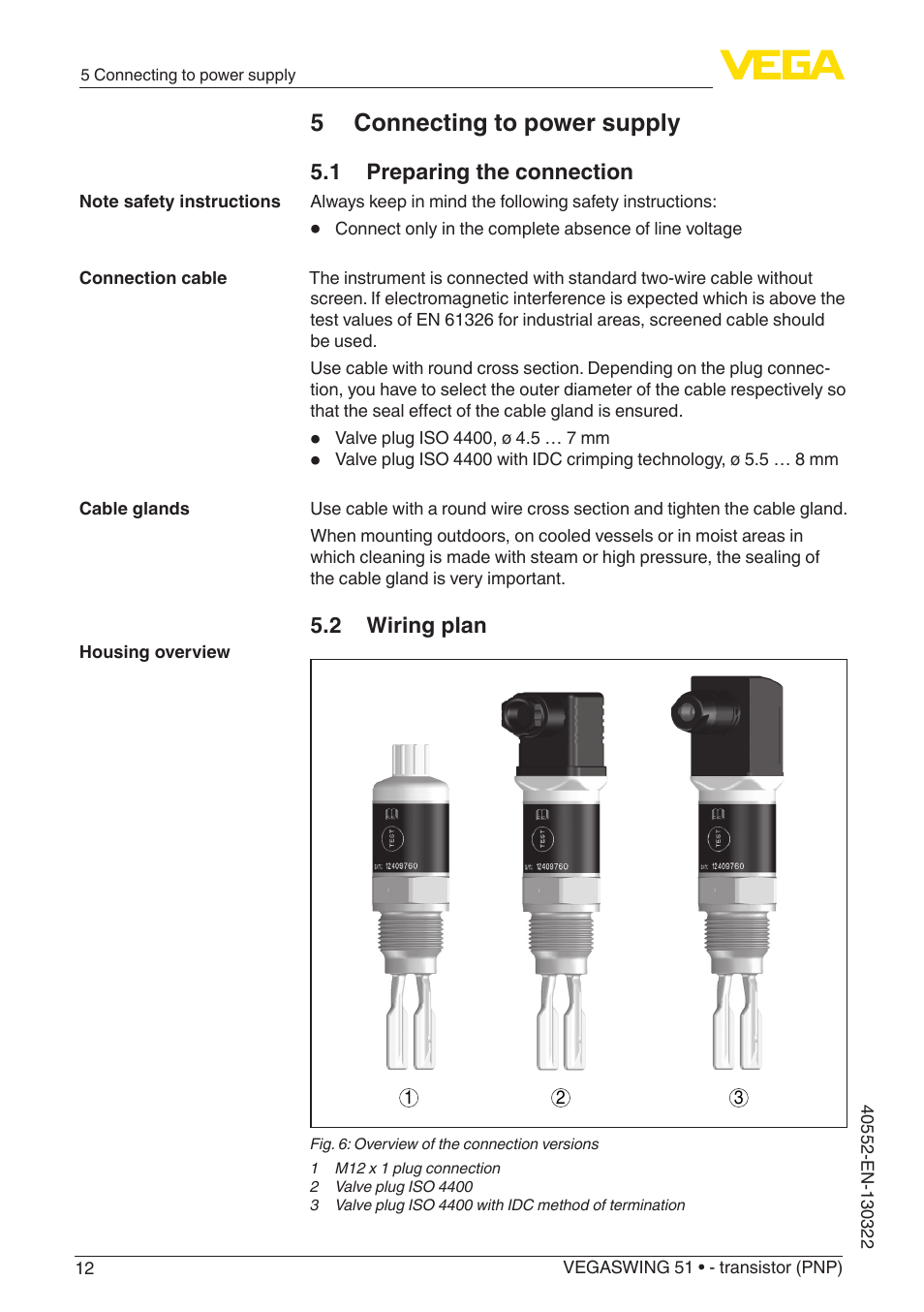 5 connecting to power supply | VEGA VEGASWING 51 - transistor (PNP) User Manual | Page 12 / 32