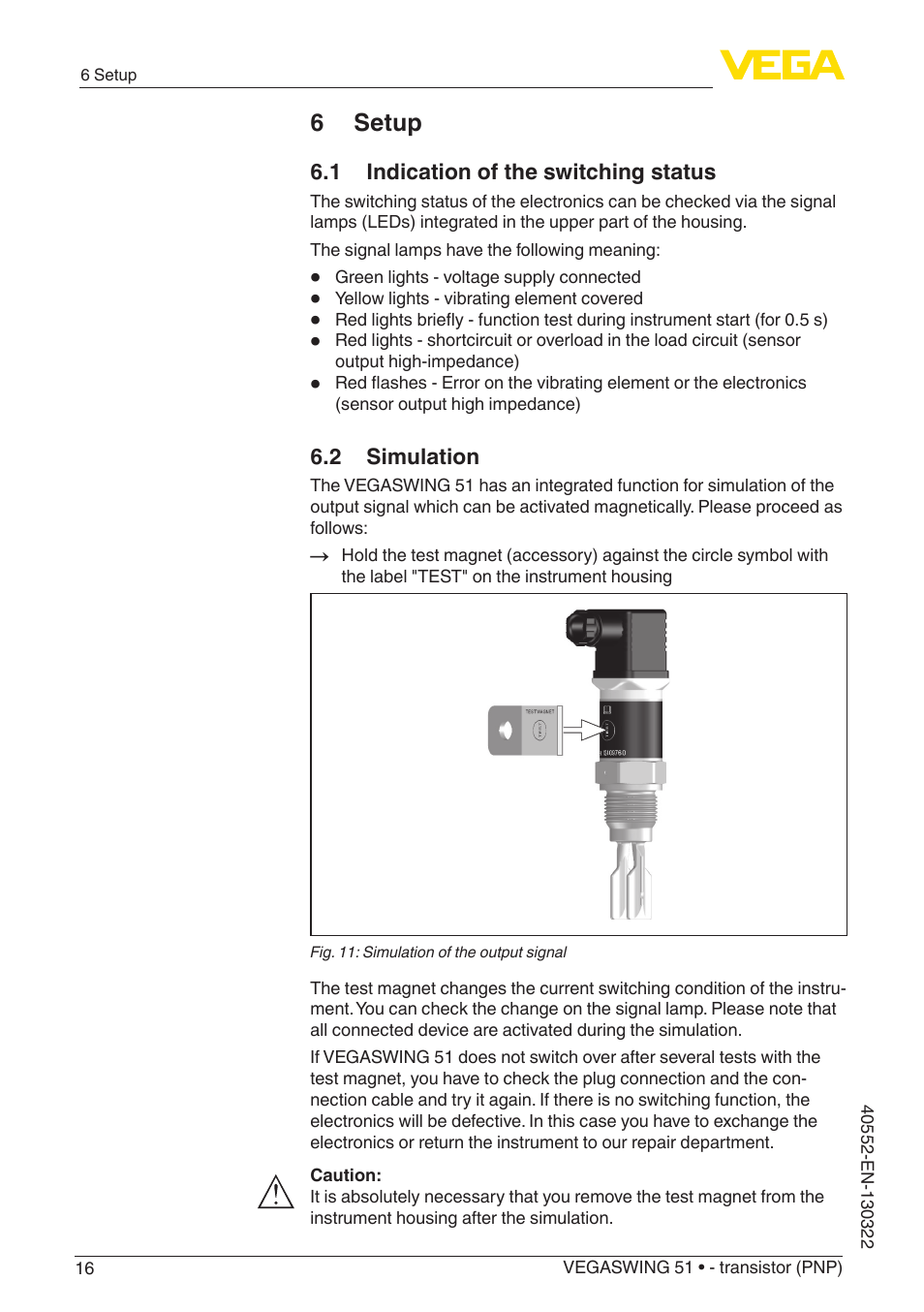 6 setup | VEGA VEGASWING 51 - transistor (PNP) User Manual | Page 16 / 32