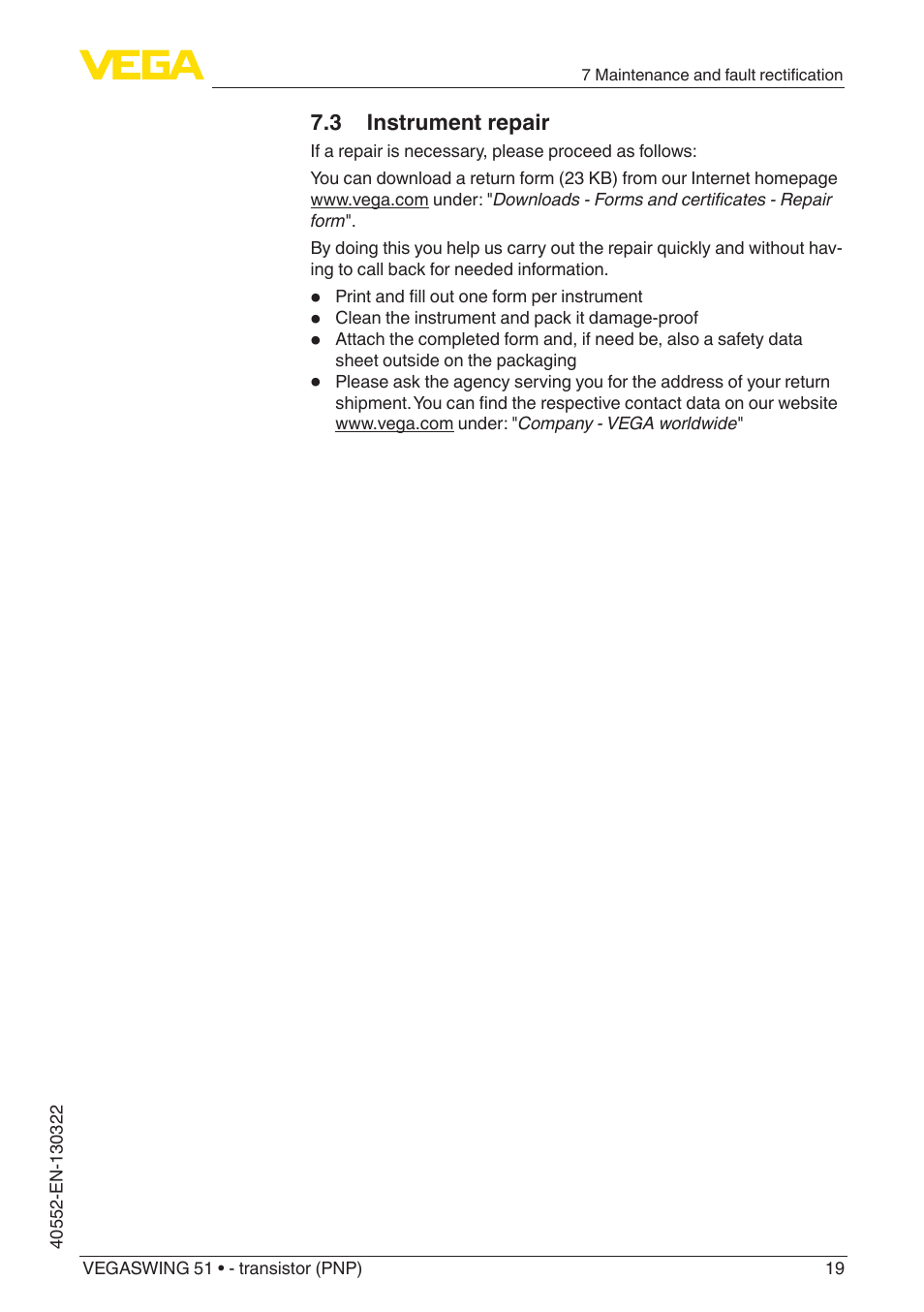 VEGA VEGASWING 51 - transistor (PNP) User Manual | Page 19 / 32