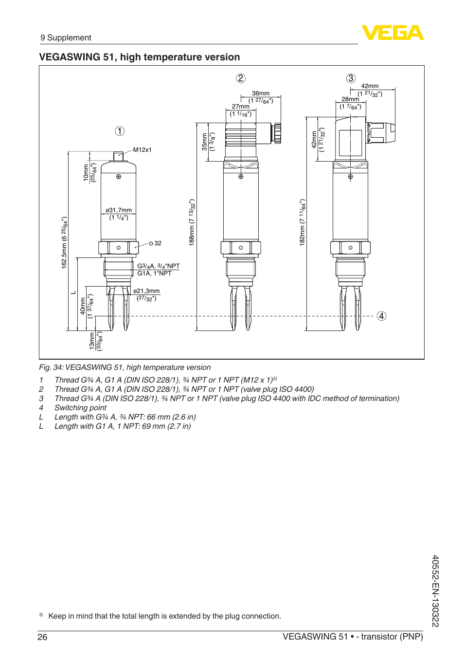 Vegaswing 51, high temperature version, 9 supplement | VEGA VEGASWING 51 - transistor (PNP) User Manual | Page 26 / 32
