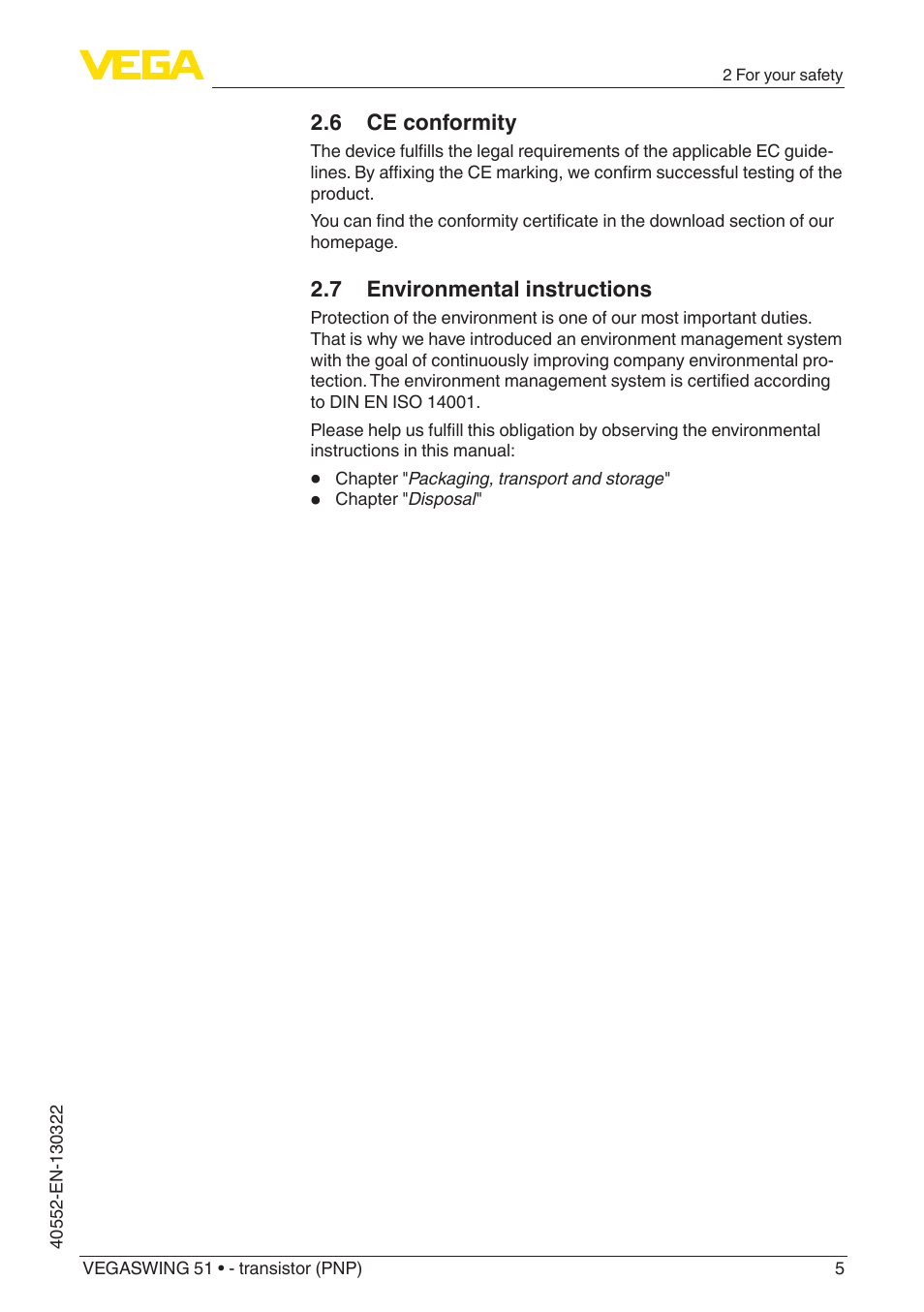 VEGA VEGASWING 51 - transistor (PNP) User Manual | Page 5 / 32