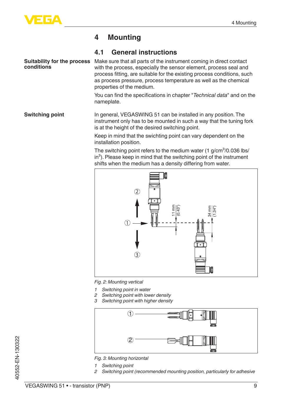 4 mounting, 1 general instructions | VEGA VEGASWING 51 - transistor (PNP) User Manual | Page 9 / 32