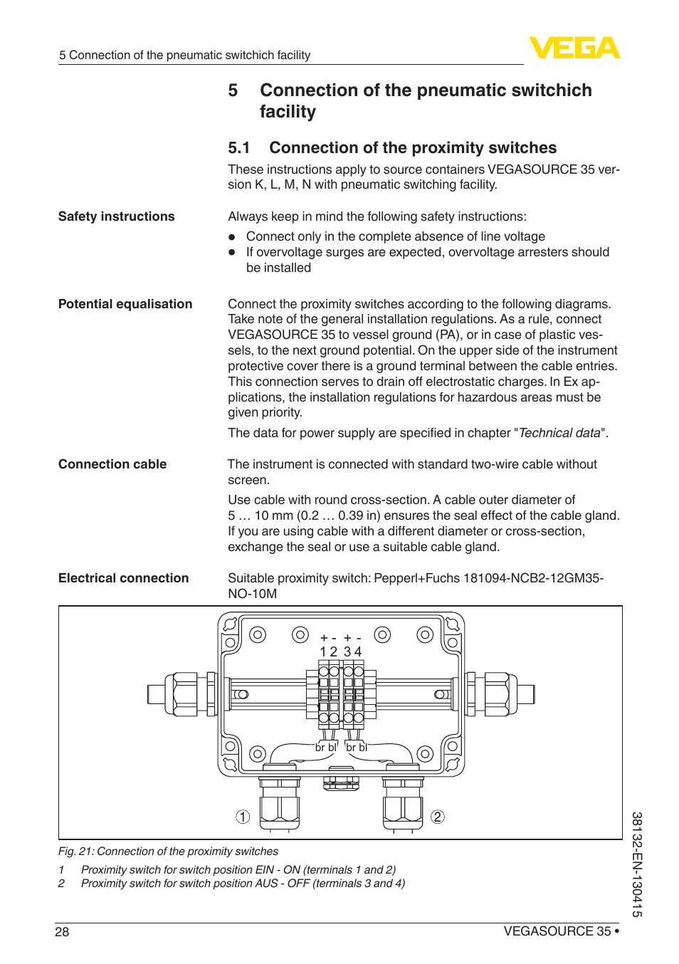 5 connection of the pneumatic switchich facility | VEGA VEGASOURCE 35 User Manual | Page 28 / 64