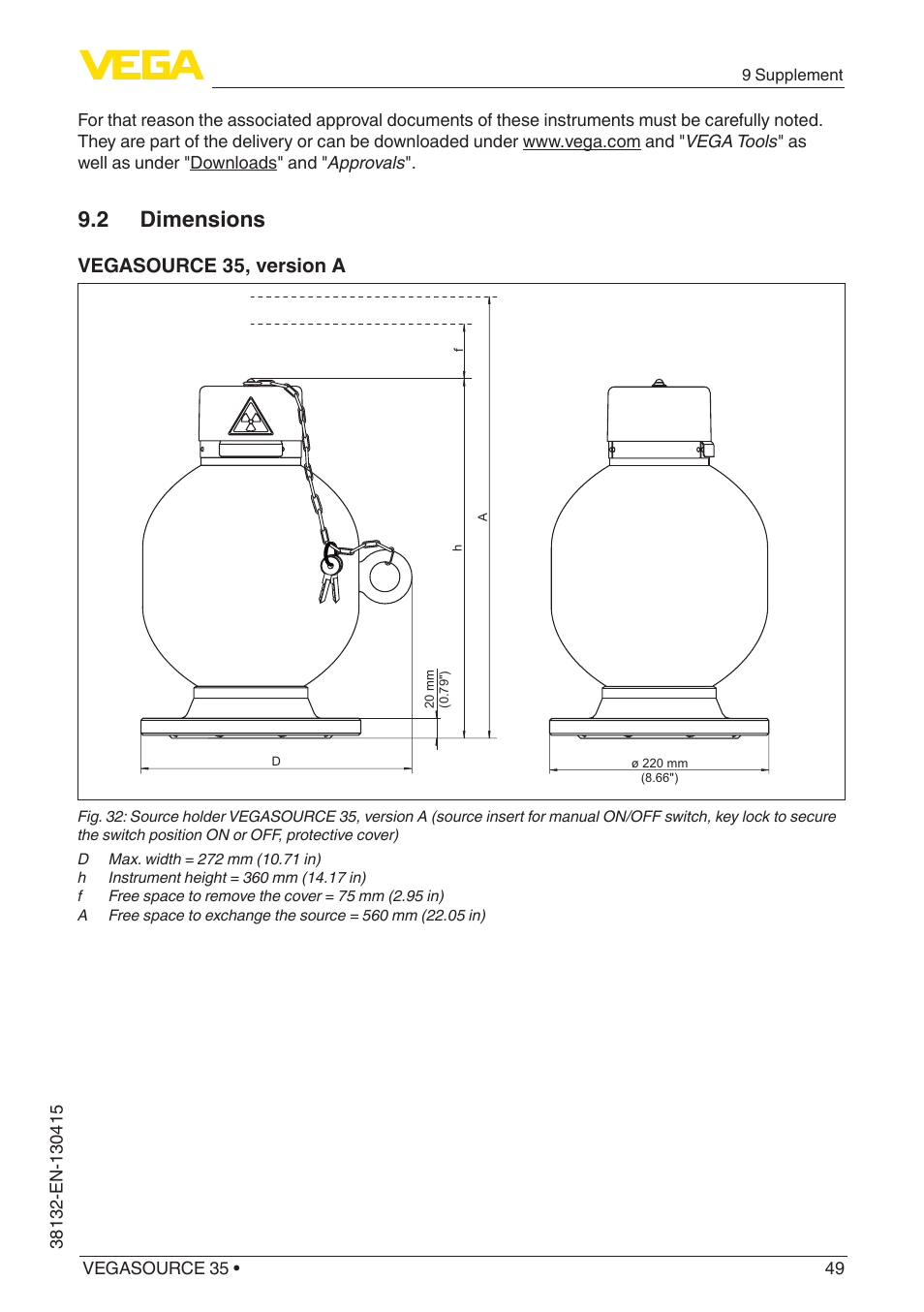 2 dimensions, Vegasource 35, version a | VEGA VEGASOURCE 35 User Manual | Page 49 / 64