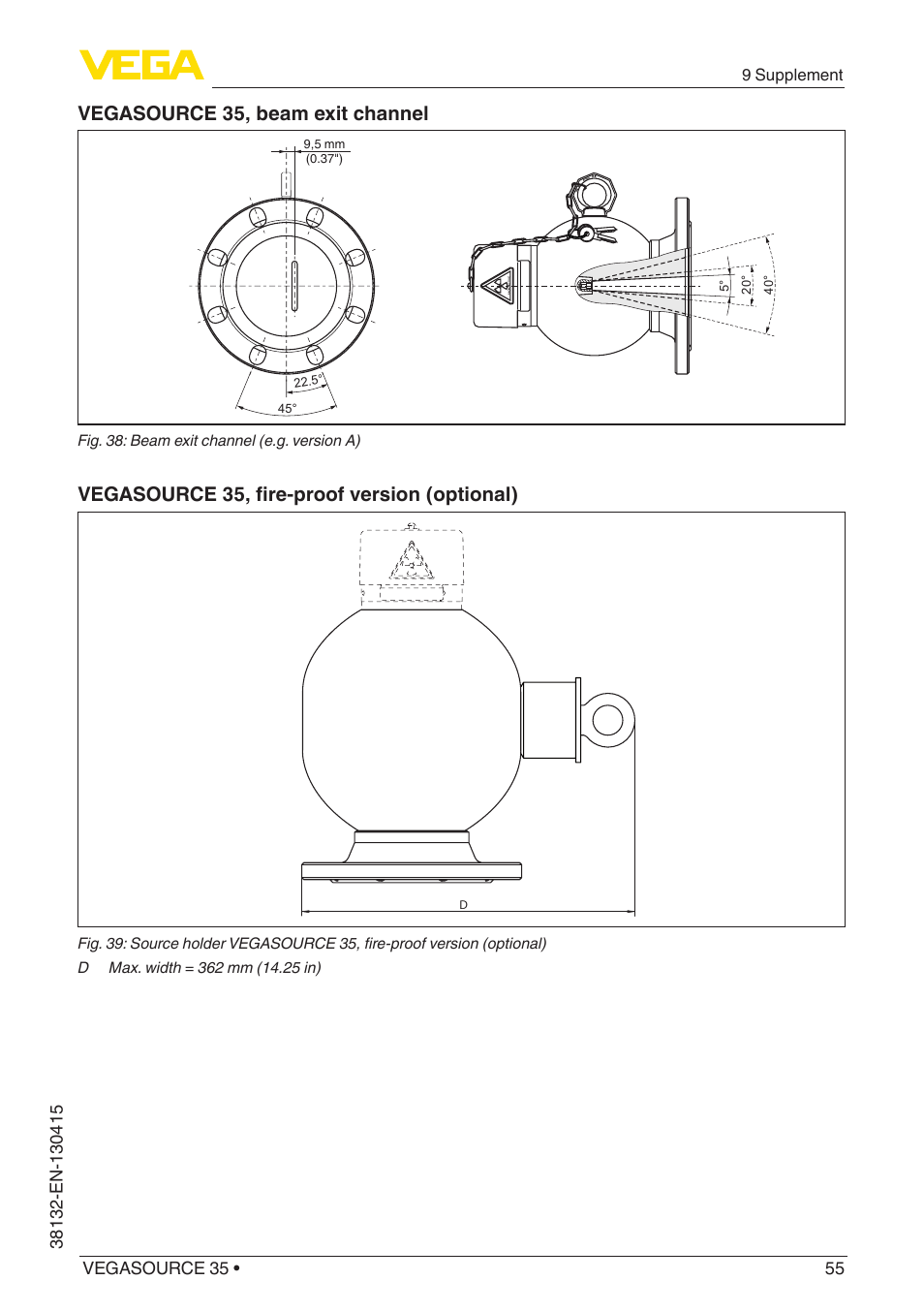 Vegasource 35, beam exit channel, Vegasource 35, fire-proof version (optional) | VEGA VEGASOURCE 35 User Manual | Page 55 / 64