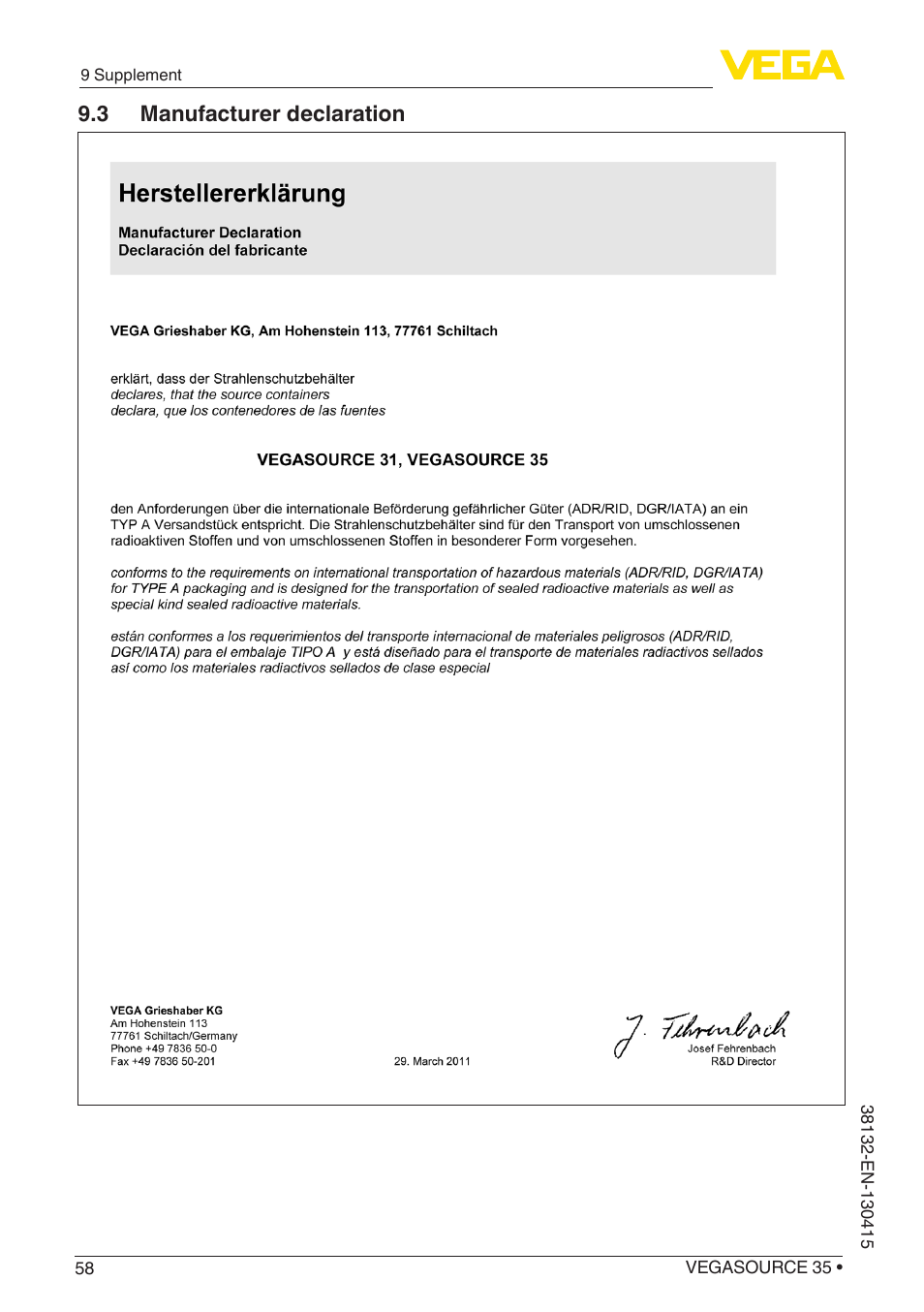 VEGA VEGASOURCE 35 User Manual | Page 58 / 64