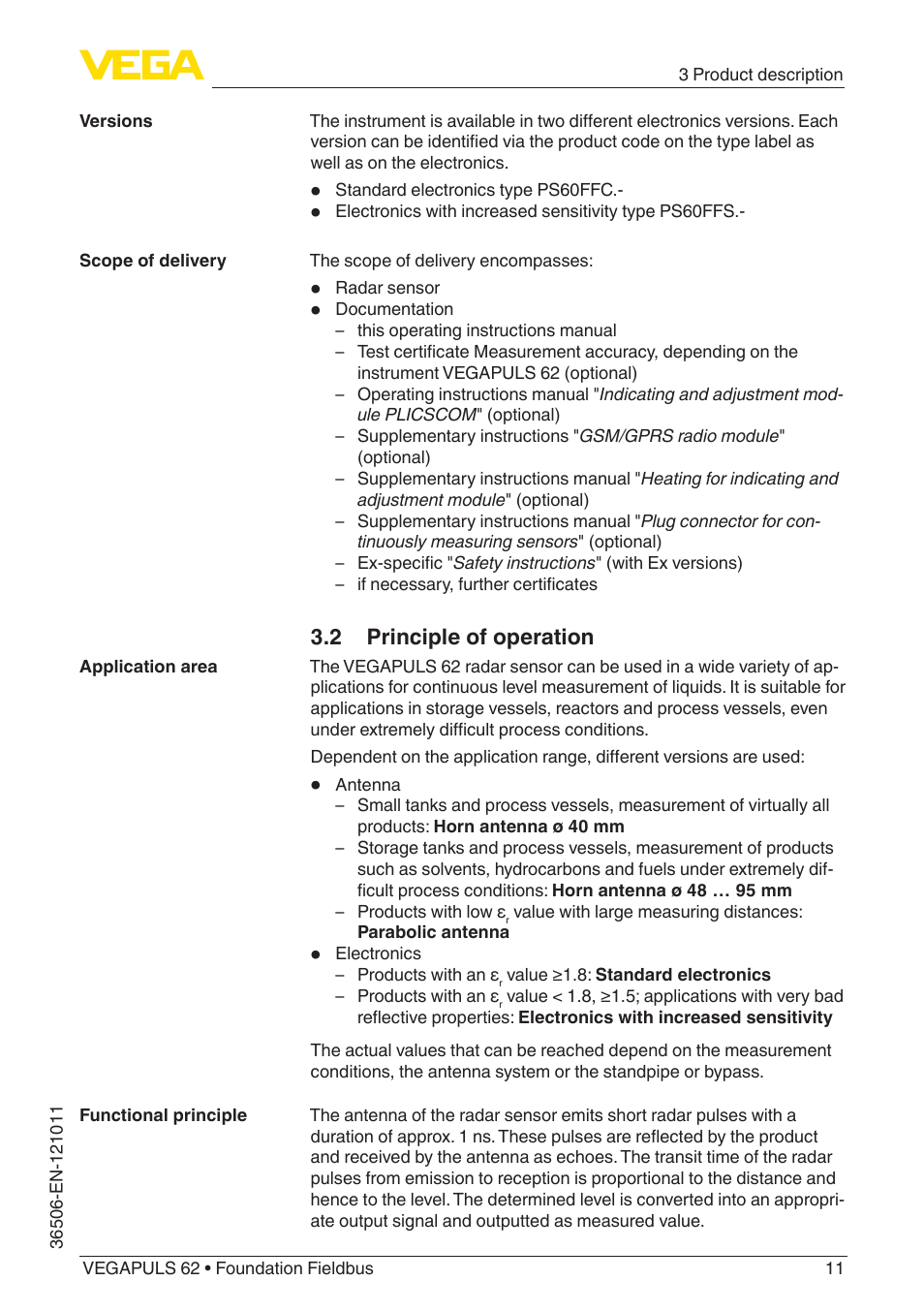 2 principle of operation | VEGA VEGAPULS 62 (≥ 2.0.0 - ≥ 4.0.0) Foundation Fieldbus User Manual | Page 11 / 88