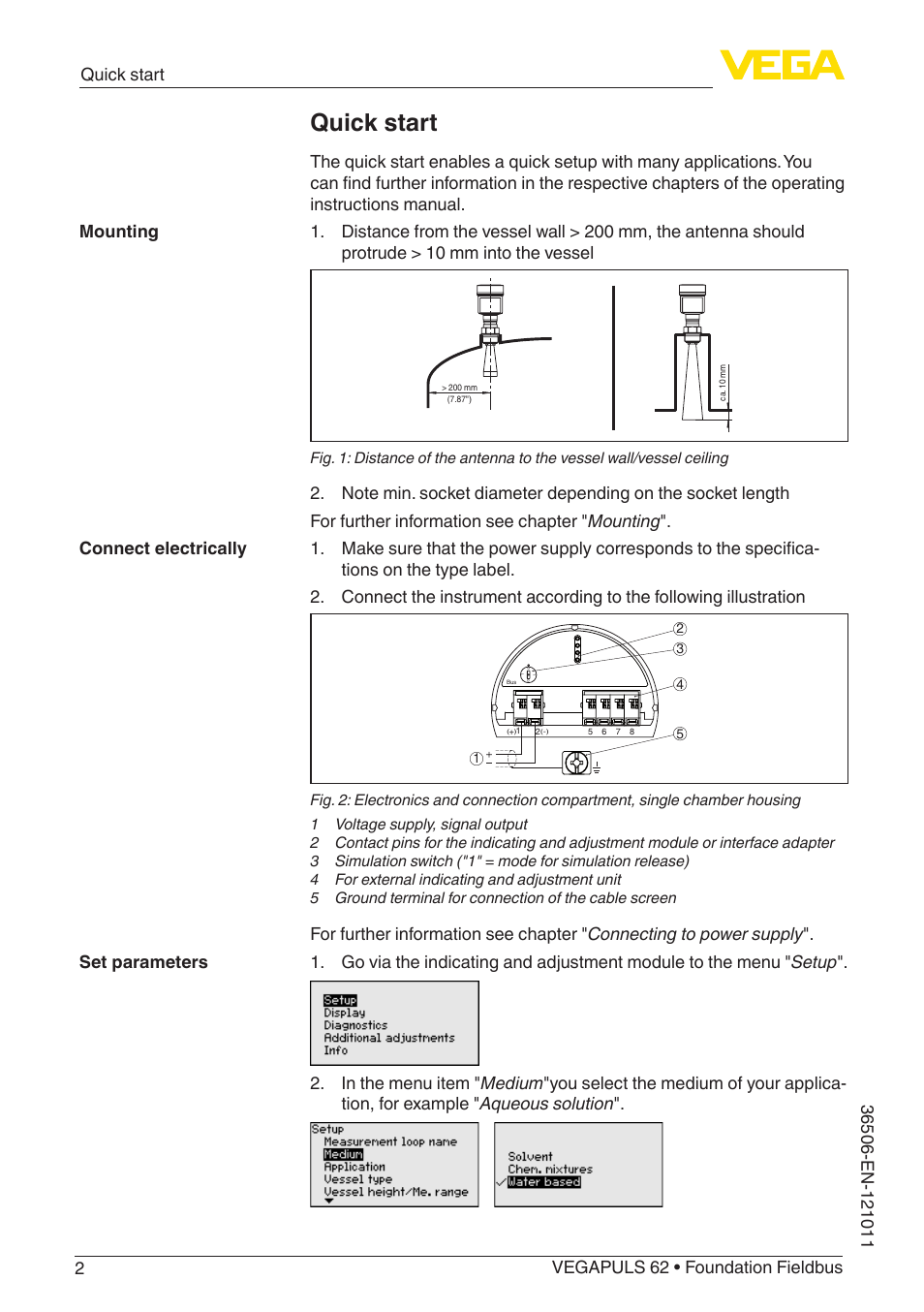 Quick start | VEGA VEGAPULS 62 (≥ 2.0.0 - ≥ 4.0.0) Foundation Fieldbus User Manual | Page 2 / 88