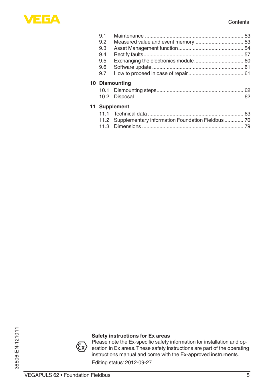 VEGA VEGAPULS 62 (≥ 2.0.0 - ≥ 4.0.0) Foundation Fieldbus User Manual | Page 5 / 88