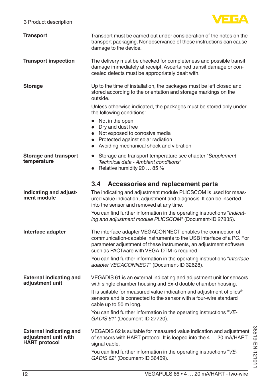 4 accessories and replacement parts | VEGA VEGAPULS 66 (≥ 2.0.0 - ≥ 4.0.0) 4 … 20 mA_HART - two-wire User Manual | Page 12 / 80