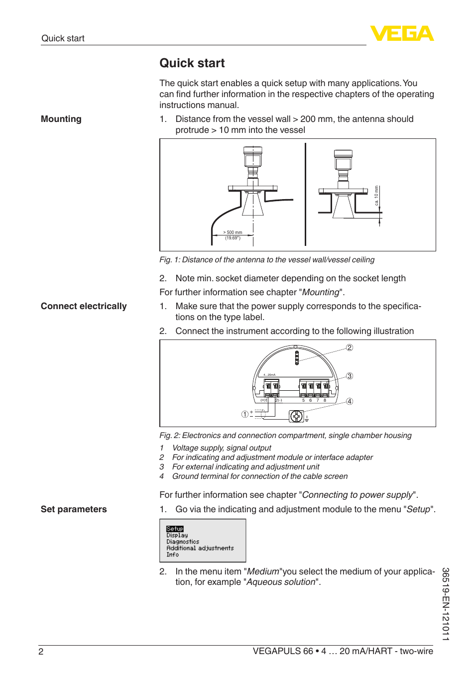 Quick start | VEGA VEGAPULS 66 (≥ 2.0.0 - ≥ 4.0.0) 4 … 20 mA_HART - two-wire User Manual | Page 2 / 80