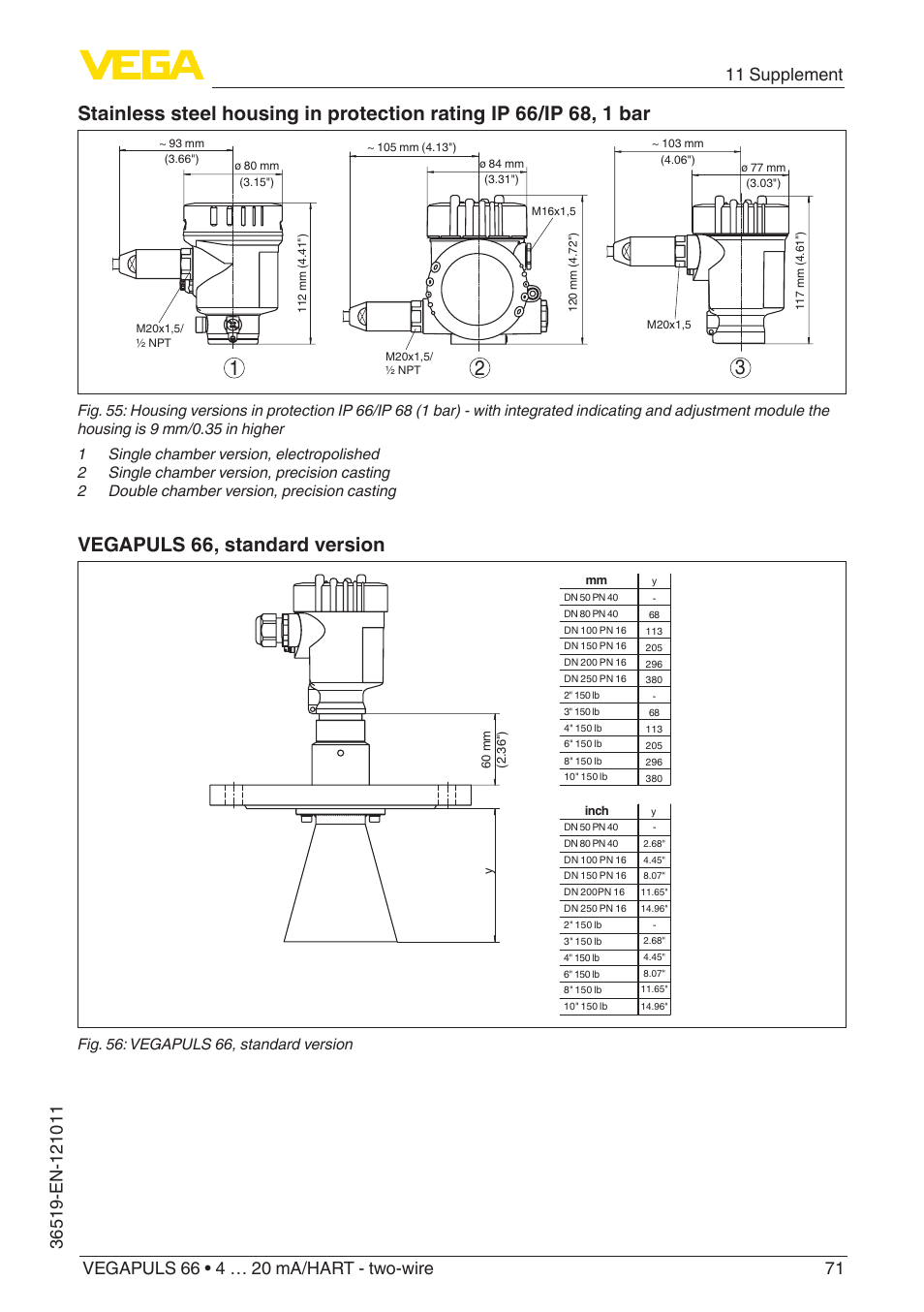 Vegapuls 66, standard version | VEGA VEGAPULS 66 (≥ 2.0.0 - ≥ 4.0.0) 4 … 20 mA_HART - two-wire User Manual | Page 71 / 80