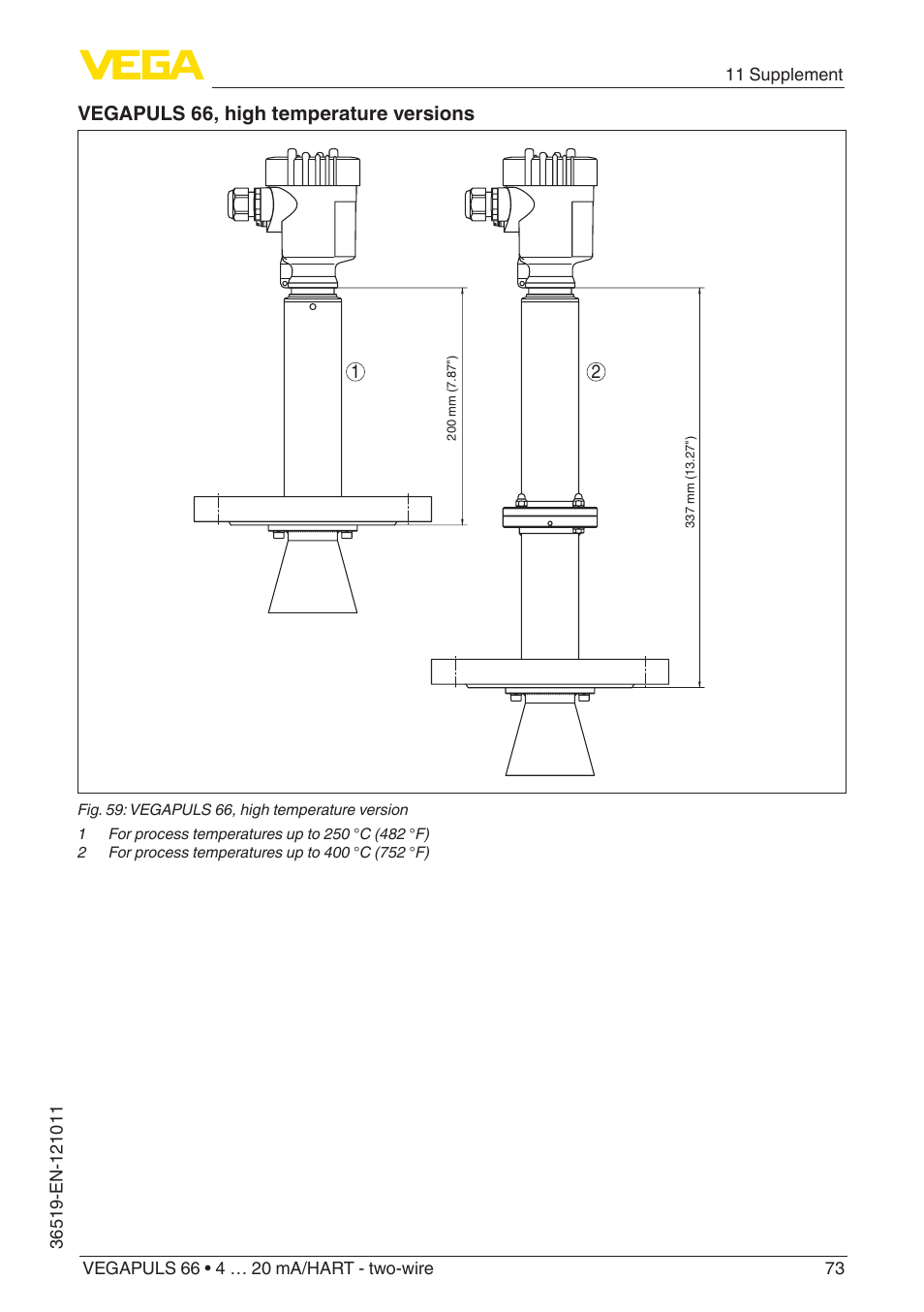 Vegapuls 66, high temperature versions | VEGA VEGAPULS 66 (≥ 2.0.0 - ≥ 4.0.0) 4 … 20 mA_HART - two-wire User Manual | Page 73 / 80