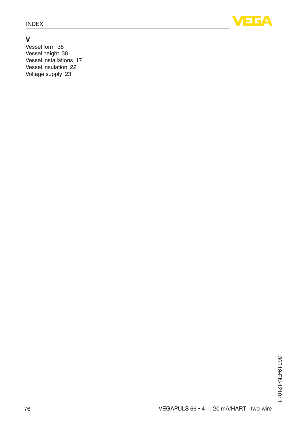 VEGA VEGAPULS 66 (≥ 2.0.0 - ≥ 4.0.0) 4 … 20 mA_HART - two-wire User Manual | Page 76 / 80