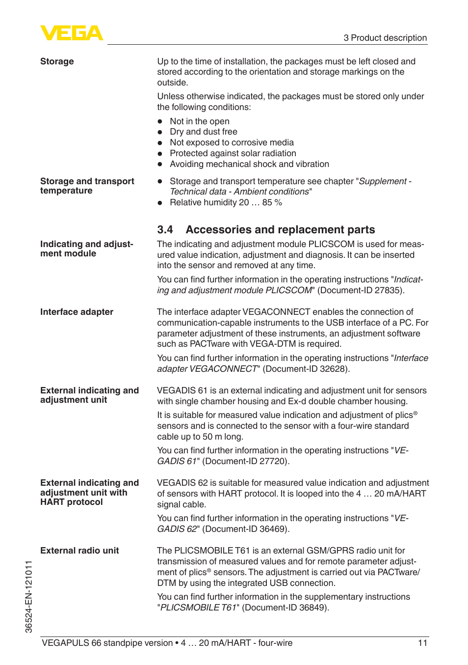 4 accessories and replacement parts | VEGA VEGAPULS 66 (≥ 2.0.0 - ≥ 4.0.0) standpipe ver. 4 … 20 mA_HART - four-wire User Manual | Page 11 / 52