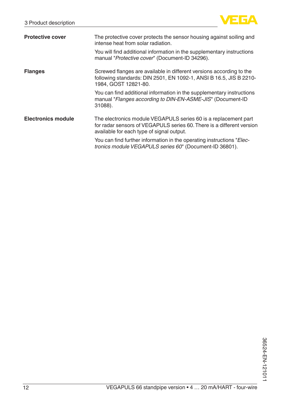 VEGA VEGAPULS 66 (≥ 2.0.0 - ≥ 4.0.0) standpipe ver. 4 … 20 mA_HART - four-wire User Manual | Page 12 / 52