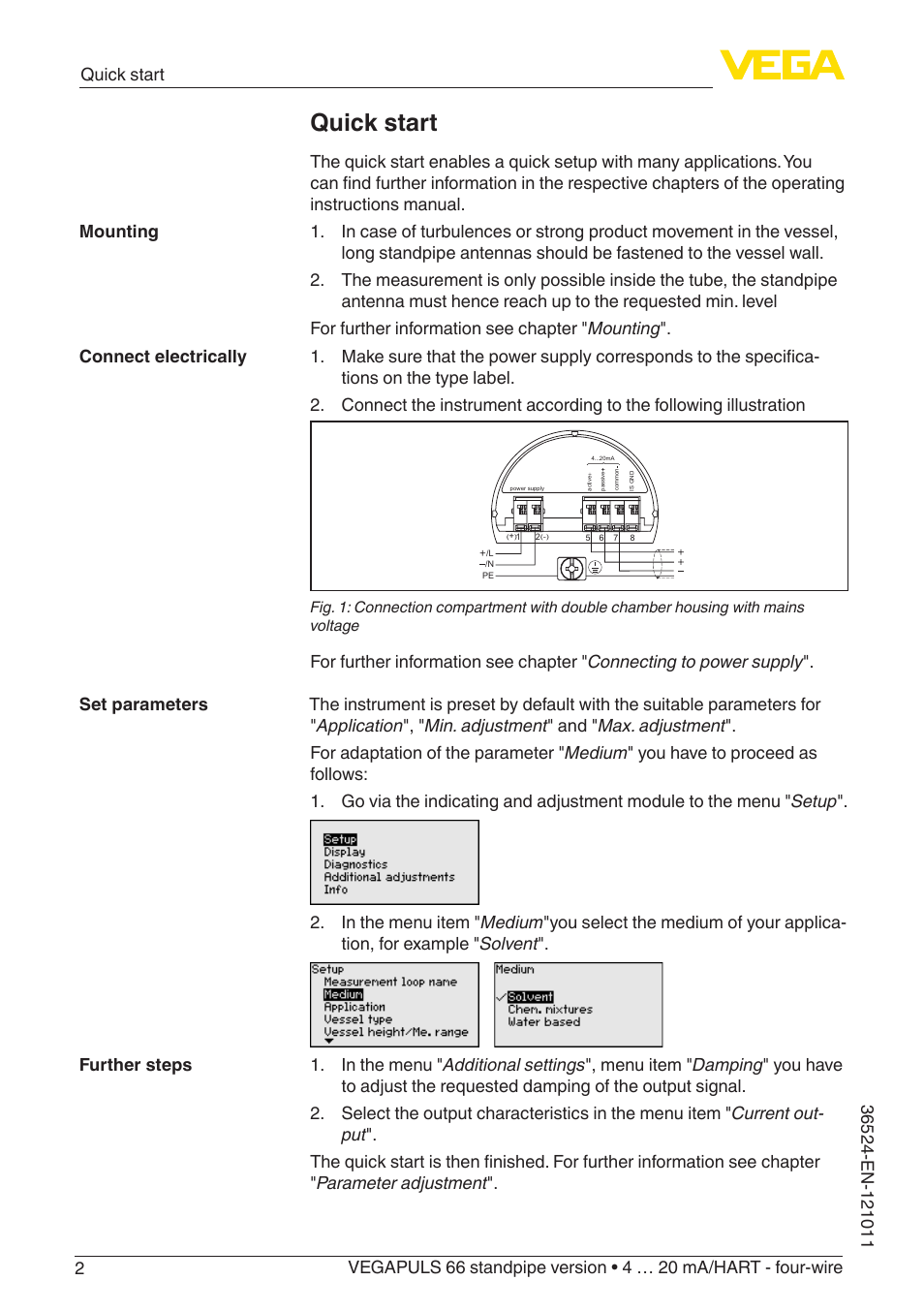 Quick start | VEGA VEGAPULS 66 (≥ 2.0.0 - ≥ 4.0.0) standpipe ver. 4 … 20 mA_HART - four-wire User Manual | Page 2 / 52