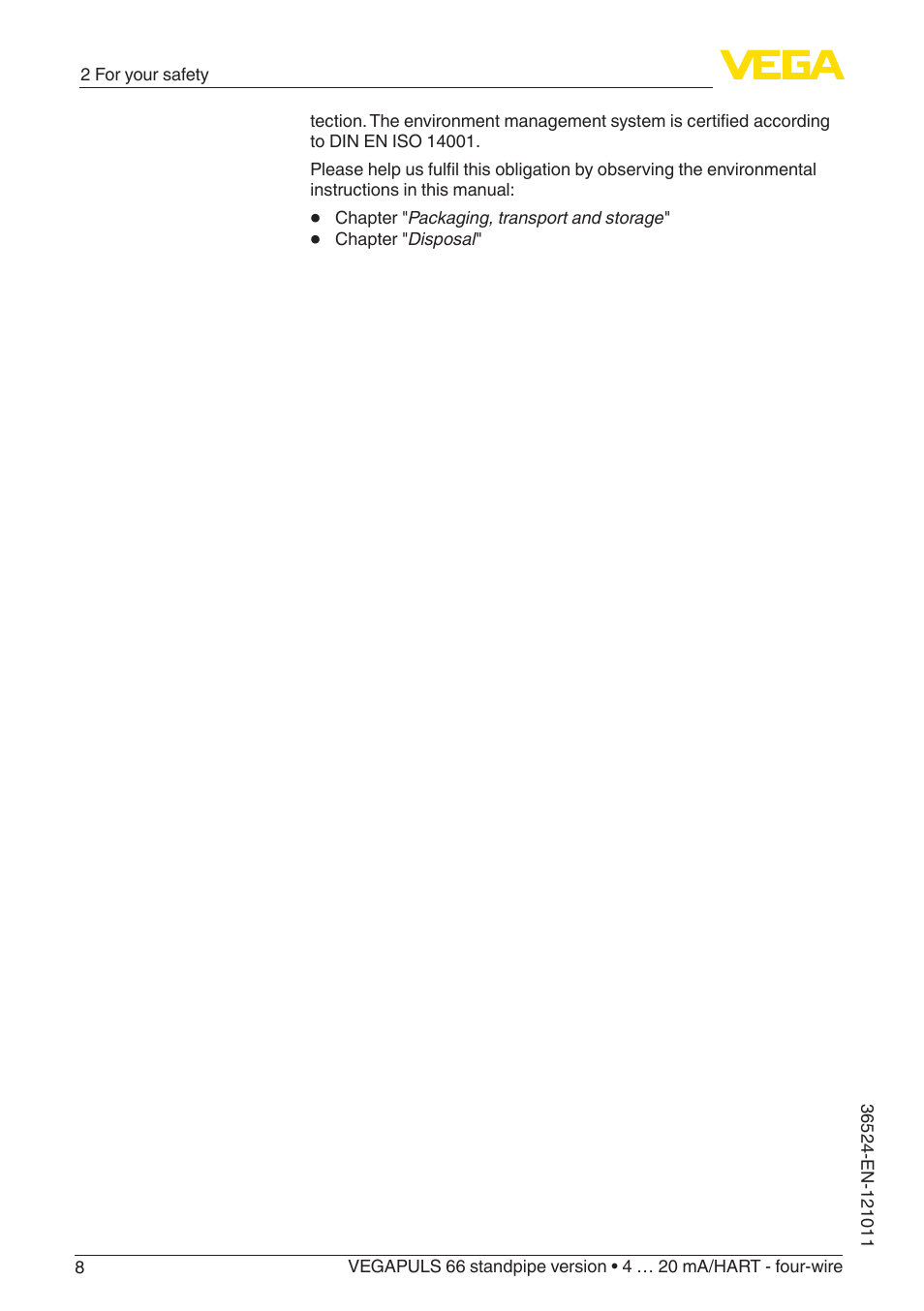 VEGA VEGAPULS 66 (≥ 2.0.0 - ≥ 4.0.0) standpipe ver. 4 … 20 mA_HART - four-wire User Manual | Page 8 / 52