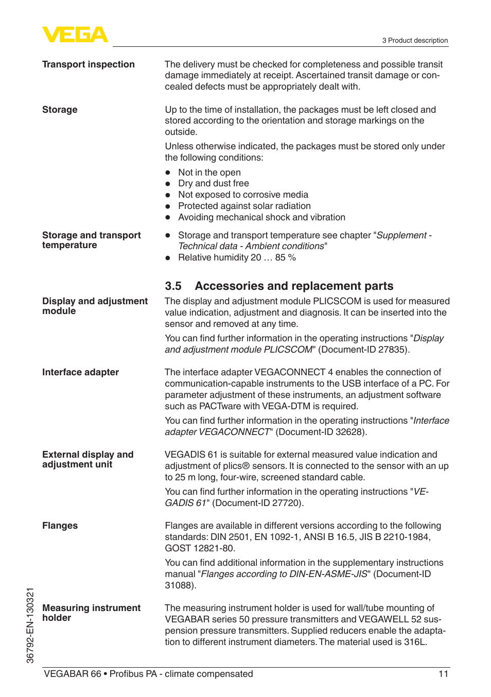 VEGA VEGABAR 66 Profibus PA - climate compensated User Manual | Page 11 / 76