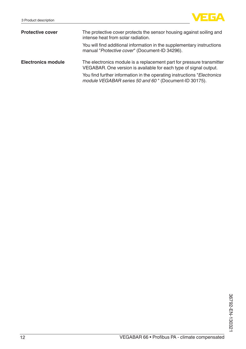 VEGA VEGABAR 66 Profibus PA - climate compensated User Manual | Page 12 / 76