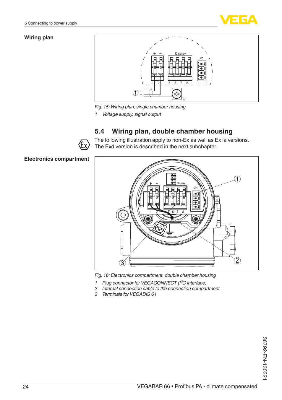 4 wiring plan, double chamber housing | VEGA VEGABAR 66 Profibus PA - climate compensated User Manual | Page 24 / 76