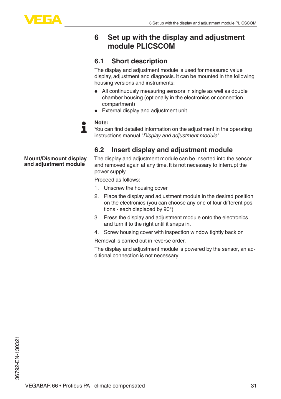 VEGA VEGABAR 66 Profibus PA - climate compensated User Manual | Page 31 / 76