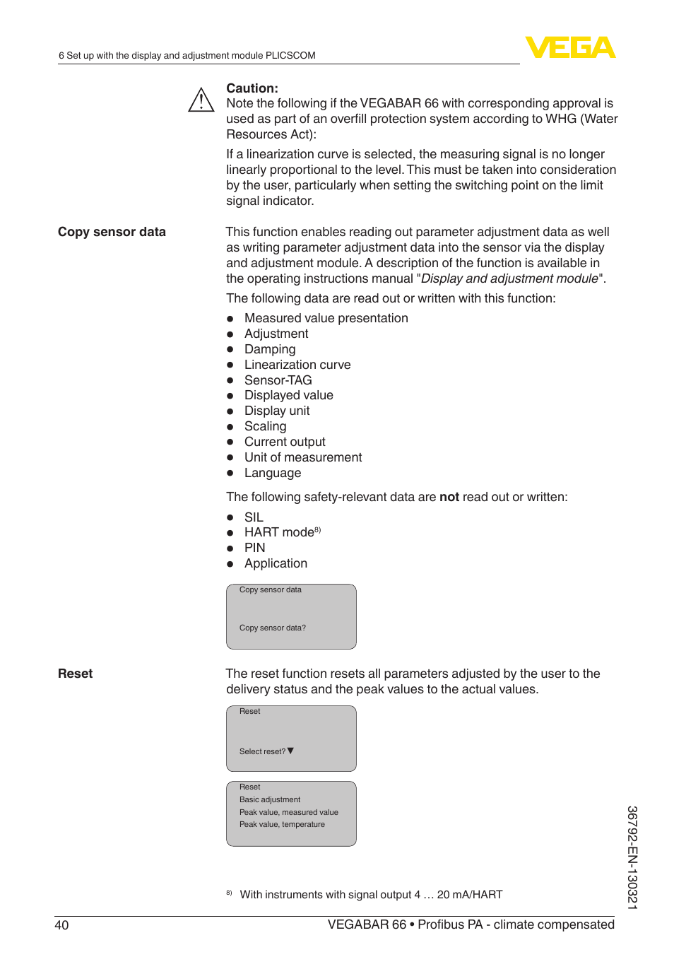 VEGA VEGABAR 66 Profibus PA - climate compensated User Manual | Page 40 / 76