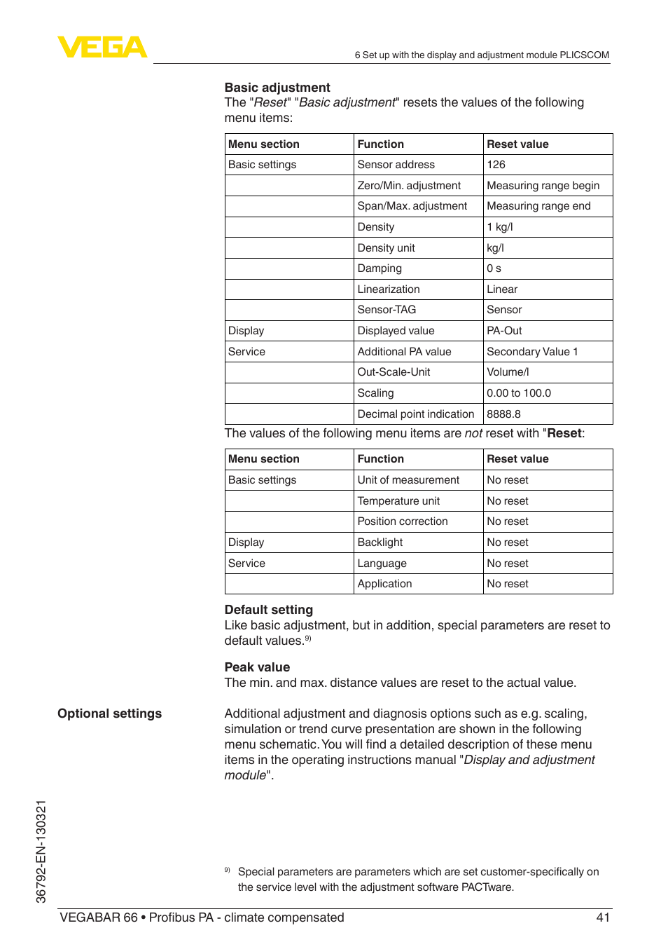 VEGA VEGABAR 66 Profibus PA - climate compensated User Manual | Page 41 / 76