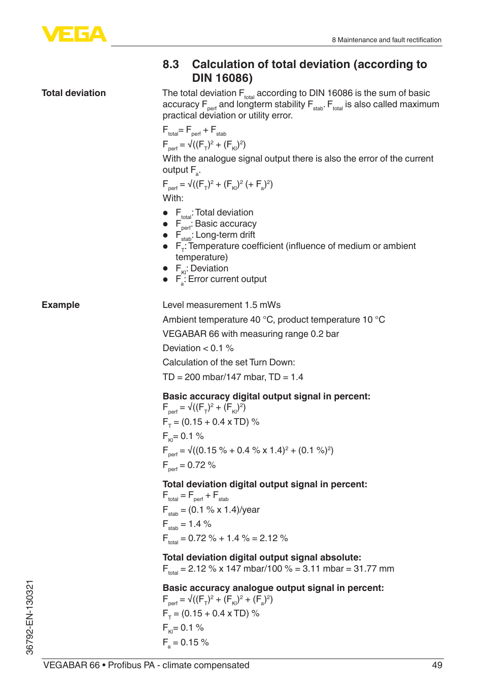 VEGA VEGABAR 66 Profibus PA - climate compensated User Manual | Page 49 / 76