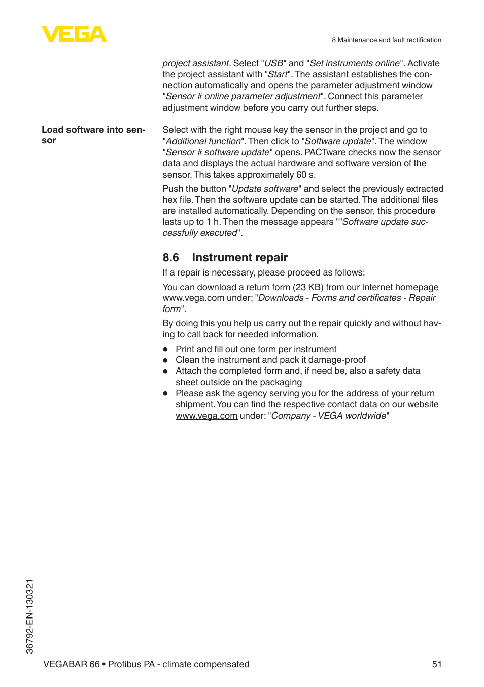 VEGA VEGABAR 66 Profibus PA - climate compensated User Manual | Page 51 / 76