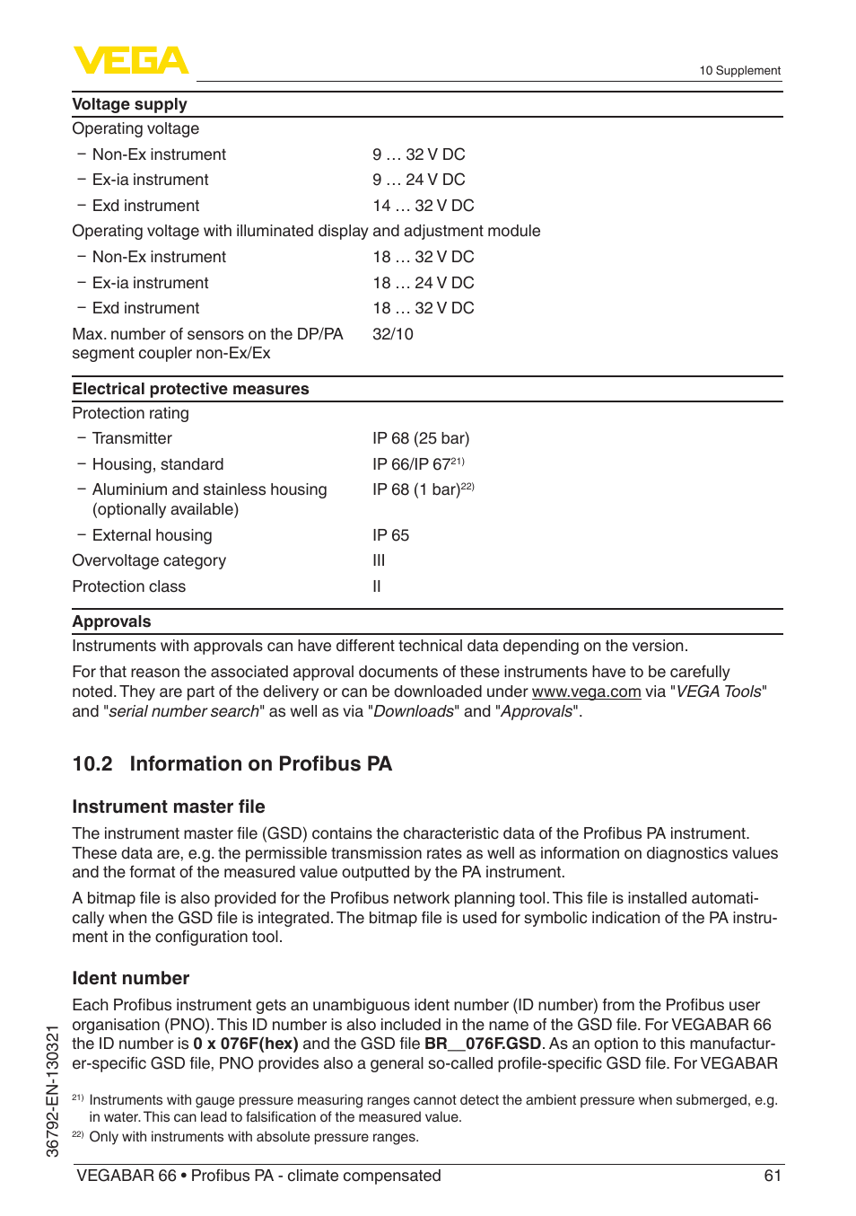 2 information on profibus pa | VEGA VEGABAR 66 Profibus PA - climate compensated User Manual | Page 61 / 76