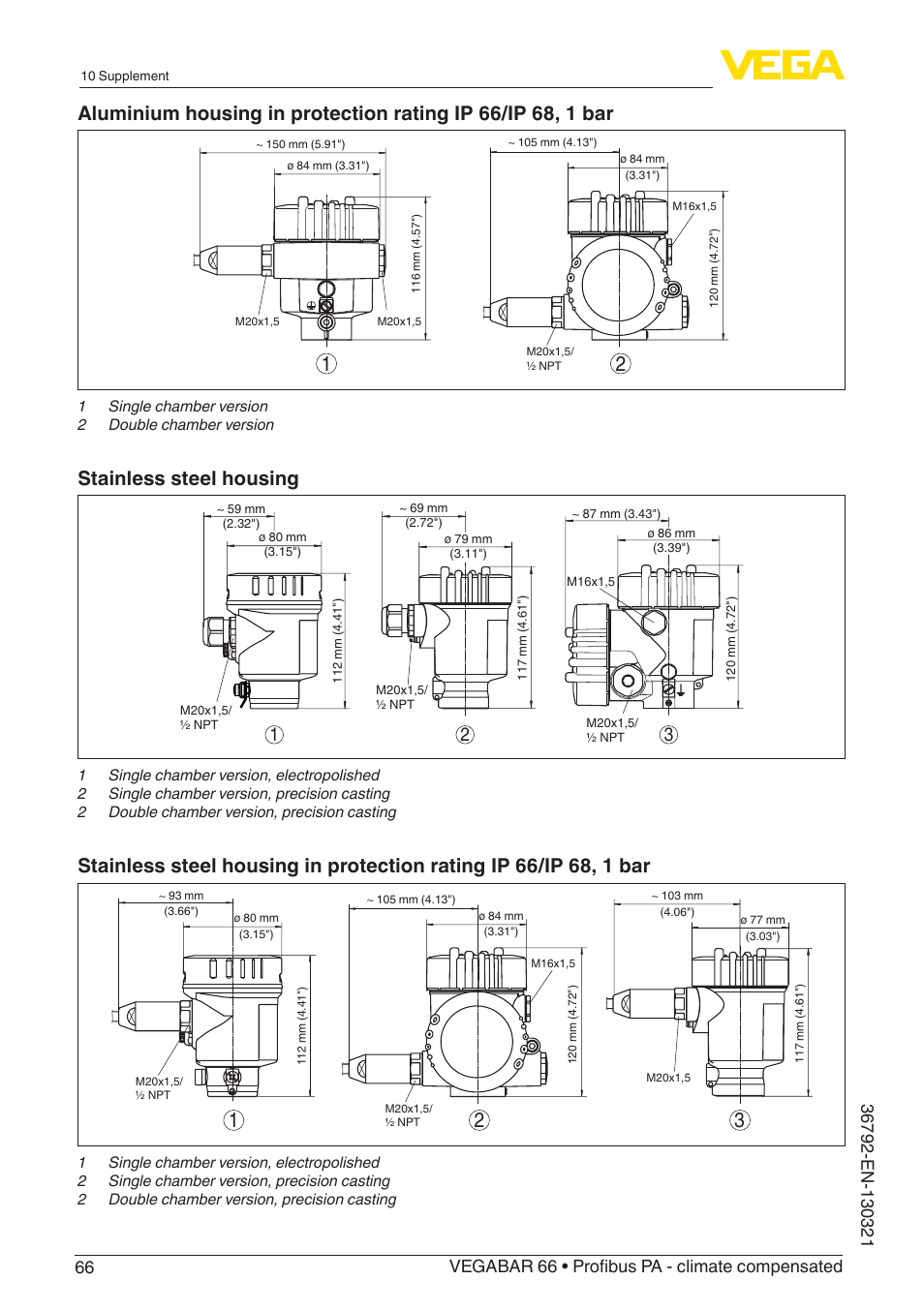 Stainless steel housing | VEGA VEGABAR 66 Profibus PA - climate compensated User Manual | Page 66 / 76