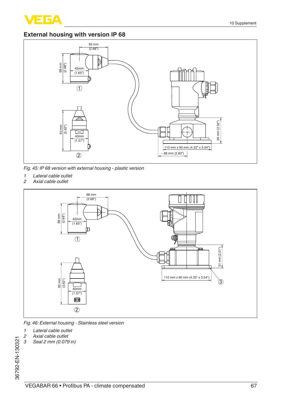 External housing with version ip 68 | VEGA VEGABAR 66 Profibus PA - climate compensated User Manual | Page 67 / 76