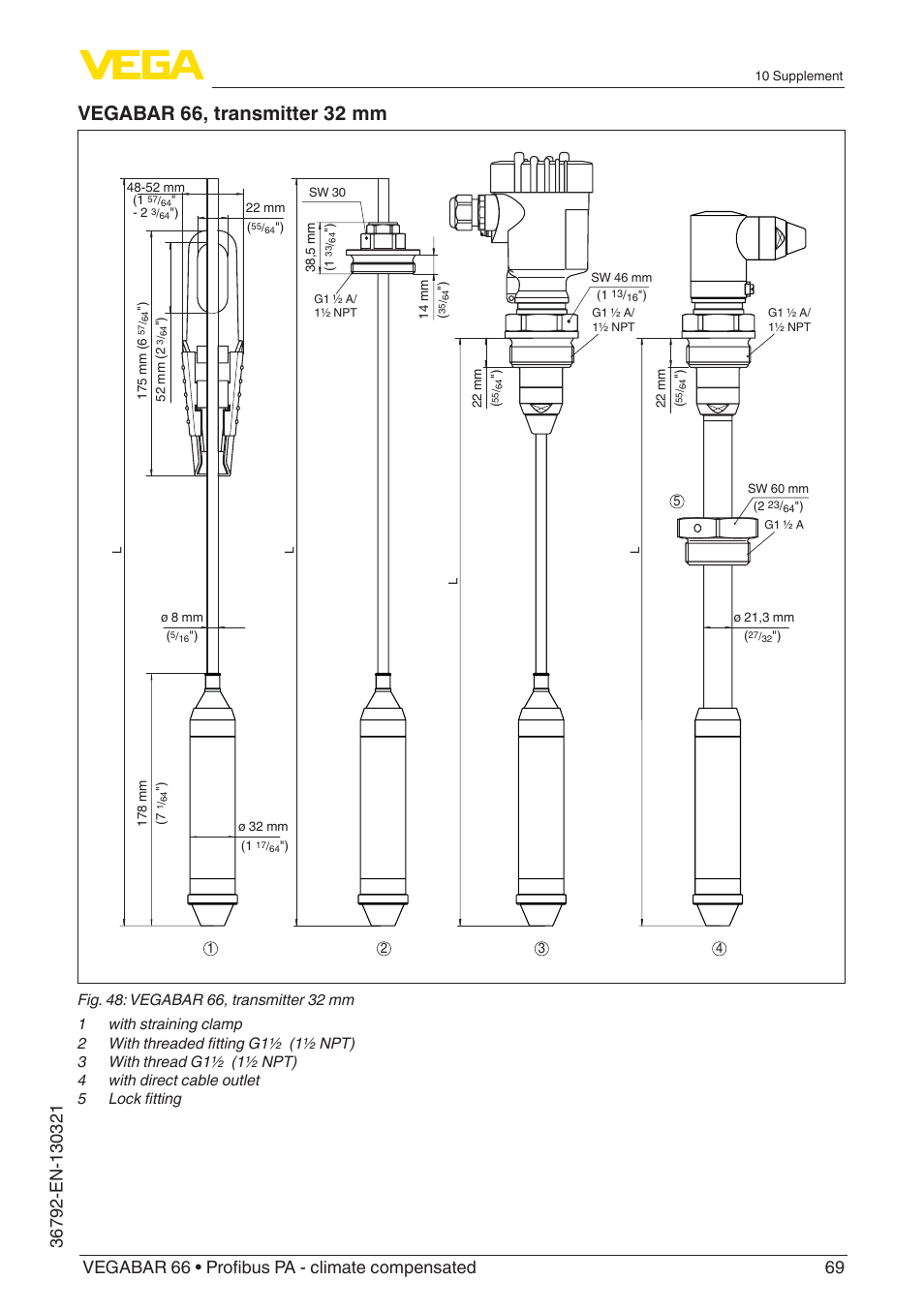 Vegabar 66, transmitter 32 mm | VEGA VEGABAR 66 Profibus PA - climate compensated User Manual | Page 69 / 76