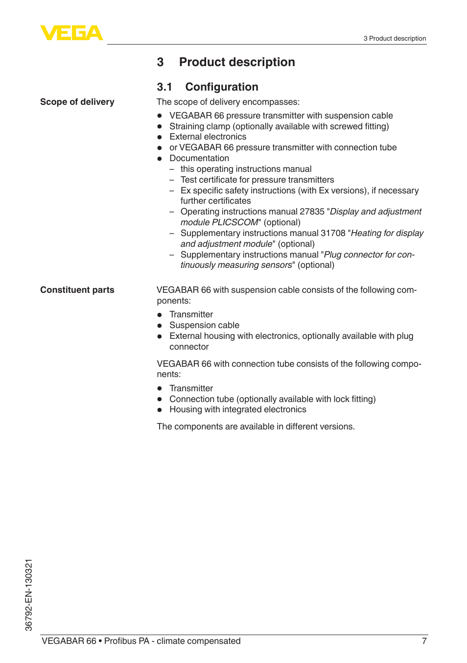 3 product description | VEGA VEGABAR 66 Profibus PA - climate compensated User Manual | Page 7 / 76