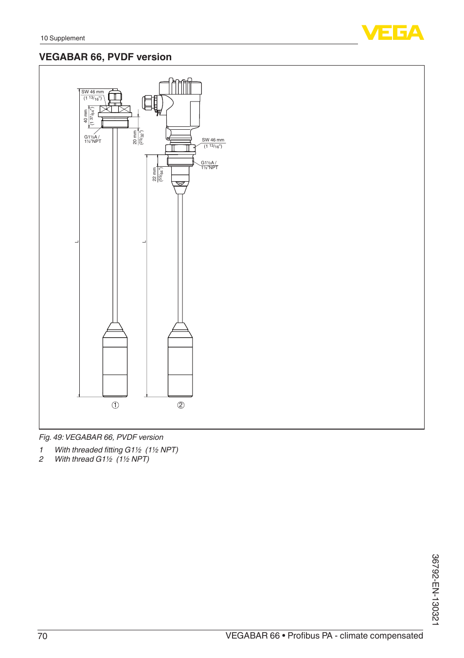 Vegabar 66, pvdf version | VEGA VEGABAR 66 Profibus PA - climate compensated User Manual | Page 70 / 76