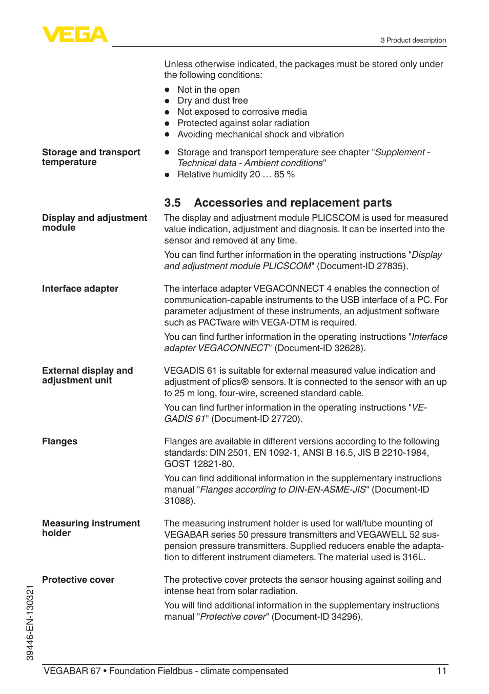 VEGA VEGABAR 67 Foundation Fieldbus - climate compensated User Manual | Page 11 / 68