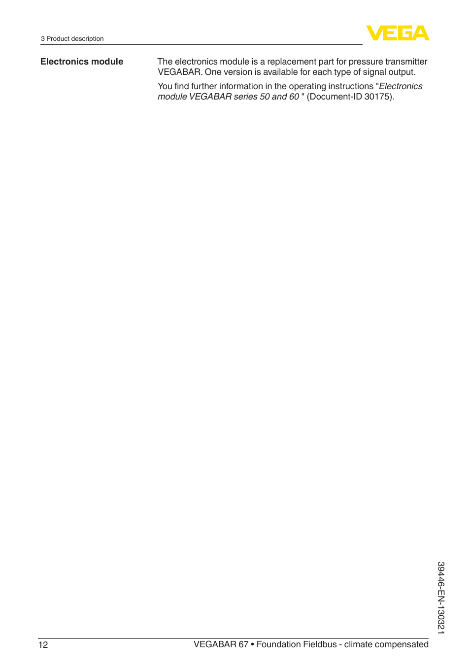 VEGA VEGABAR 67 Foundation Fieldbus - climate compensated User Manual | Page 12 / 68