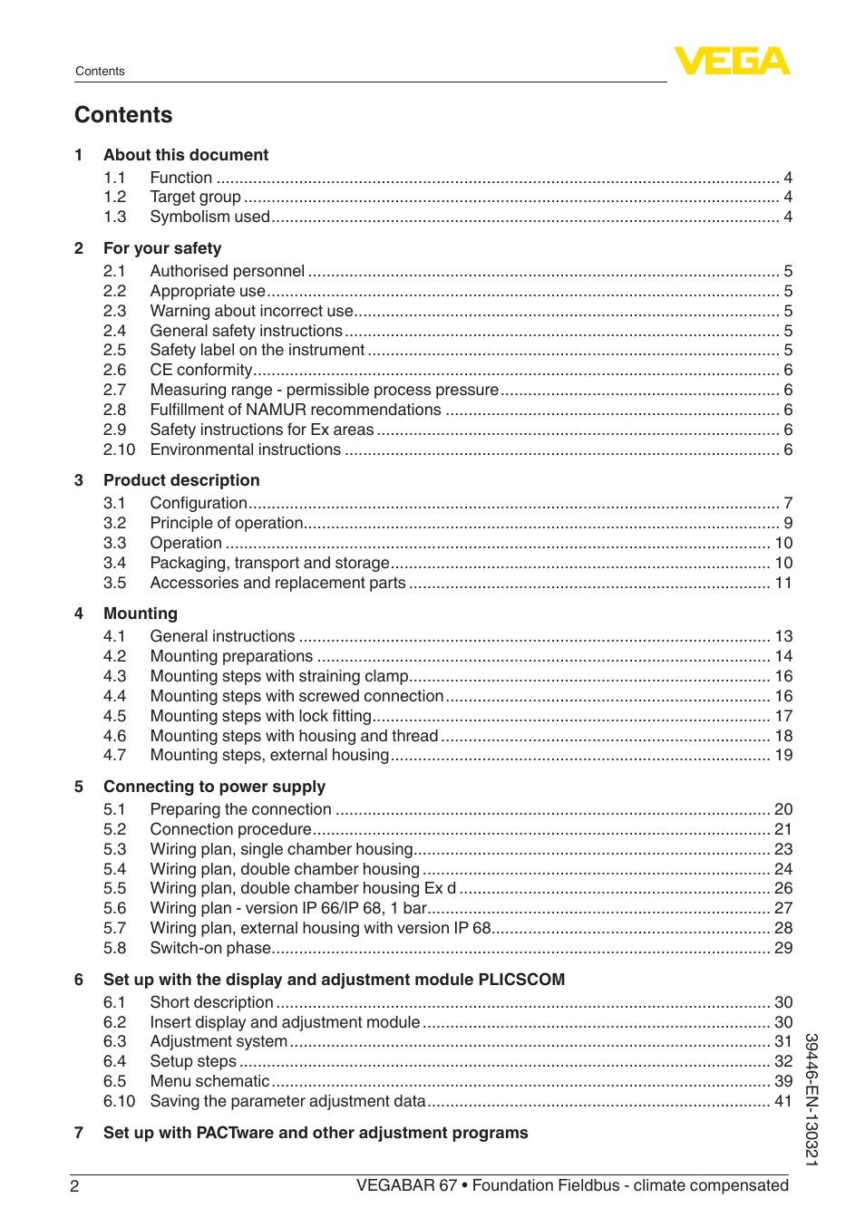 VEGA VEGABAR 67 Foundation Fieldbus - climate compensated User Manual | Page 2 / 68