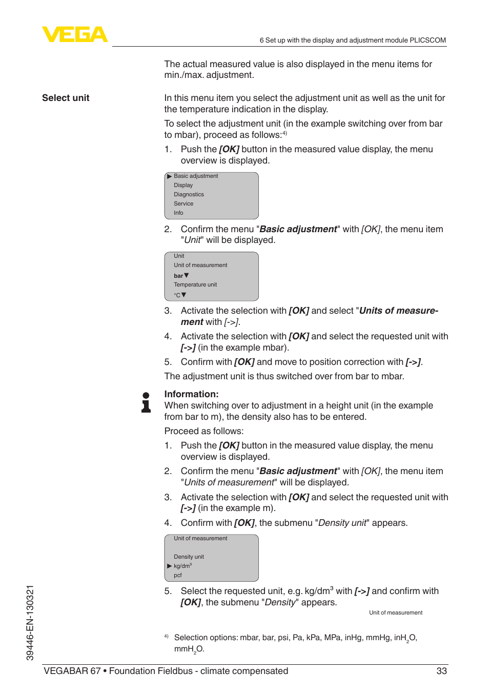 VEGA VEGABAR 67 Foundation Fieldbus - climate compensated User Manual | Page 33 / 68