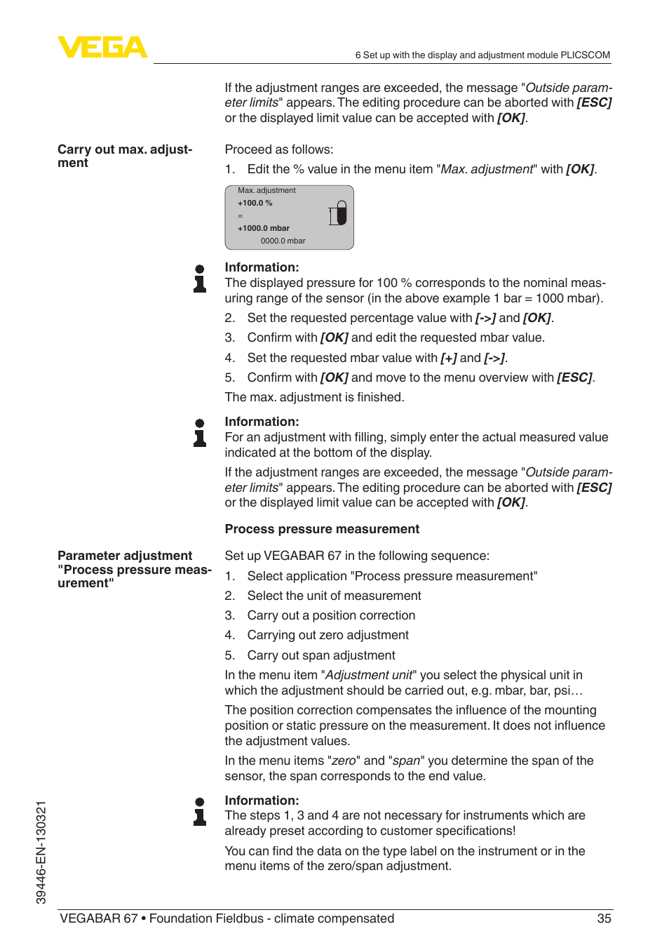 VEGA VEGABAR 67 Foundation Fieldbus - climate compensated User Manual | Page 35 / 68
